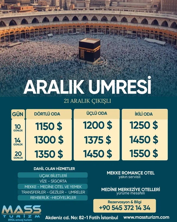 aralık umre, 10 günlük umre, 14 günlük umre,  20 günlük umre, 2025 umre